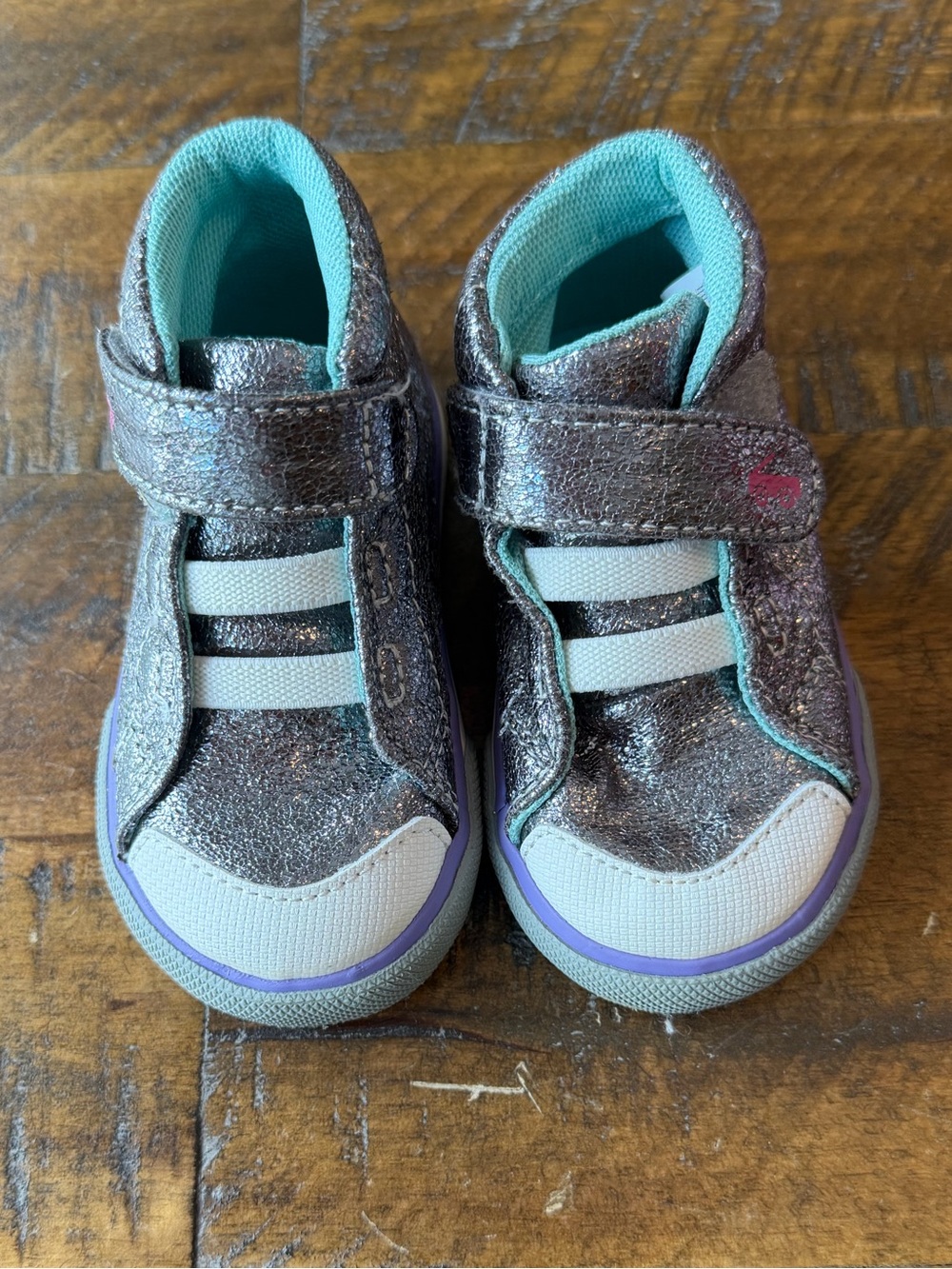 See Kai Run Metallic Silver Sneakers with Teal Lining